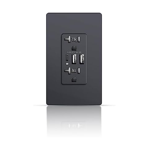 Black Wall USB Outlet, 20Amp Tamper-Resistant Receptacle Charge with USB Type A & C Ports, 6.0A Duplex Screwless Wall Plate Included, Need Neutral Wire, UL & FCC Listed Cover