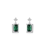 Pendientes de tuerca para mujer, oro blanco, aretes con esmeralda creada rectangular de 0,75 quilates y colgante de moissanita 9K/14K/18K, Metal, Esmeralda sintética Moissanita