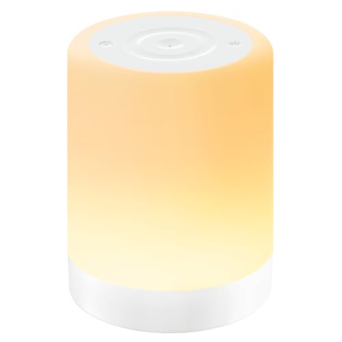 Auxmir Nachttischlampe Nachtlicht Touch Dimmbar, 3000mAh Tischlampe Kabellos USB Aufladbar mit 256 RGB Farben 5 Modi, Timing Funktion, LED Stilllicht Lampe für Kinder Deko Schlafzimmer, Camping, Weiß