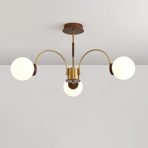 Lustre rétro américain LED en fer forgé et verre pour salon