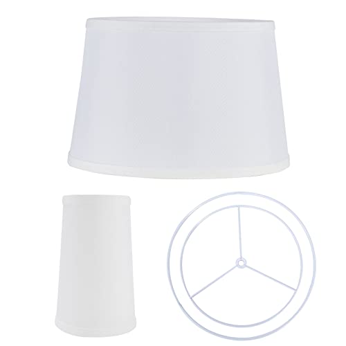 Gabori Medium White Lamp Shades Set Of 2, Large Drum Lampshades For Table Lamp And Floor Light, Fabric Natural Linen Hand Crafted, Spider #TOP4