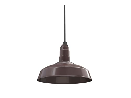 Image of Steel Lighting Co. Carson Barn Light | Ceiling Mounted Pendant | 16 inch Dome | Black Cord | Industrial Style Steel Light Made in America | Dark Bronze Exterior /Dark Bronze Interior