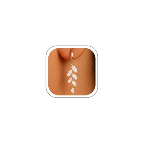 HEVOCY Gold CZ Leaf Dangle Earrings for Women Huggie Hoop Drops