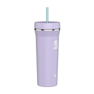 Takeya Straw Tumbler - Beverage Tumbler for Coffee, Water & More - Durable Tumbler Cup with Built-In Silicone Coaster - Double Stainless Steel Insulation for Beverages - 32 oz, Vivacity Purple