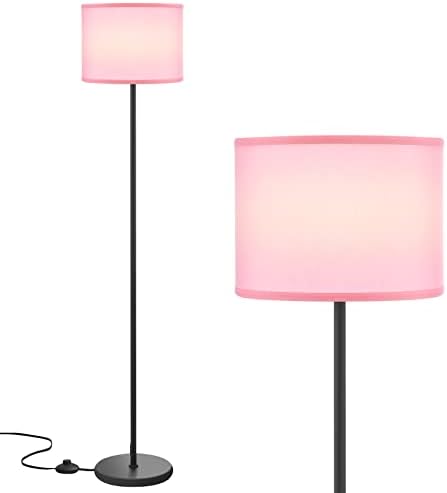 Ambimall Modern Floor Lamp with Shade, Tall Lamps for Living Room, Bedroom, Office, Dining Room, Stick Floor Lamp with Pink Lampshade(Without Bulb)