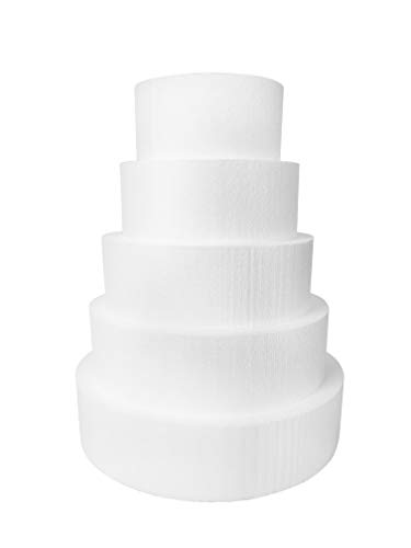 Shape Innovation - Round 4" Cake Dummy set - Set Of 5, Each 4" High By 8", 10", 12", 14", 16" Round - Perfect for wedding cakes, birthday cakes, display cakes, window displays, parties