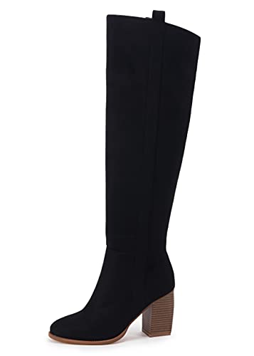 SERAIH Womens Over The Knee Thigh High Boots Faux Suede Pointed Toe Side Zipper Chunky Block Heel Stretch Boots2