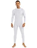 TiaoBug Herren Ganzkörperanzug Rollkragen Body mit Reisverschluss Langarm Overalls Jumpsuit Slim Fit Unterhemd lange Unterhose Einteiler Unterwäsche Weiß XXL