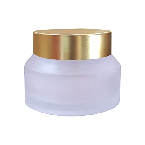 Image of Zenvista Empty Cosmetics Containers, Frosted Glass Jar With Metalized Gold Cap For Cream, Lotion, Lip Balm - 50 gm | Pack of 5