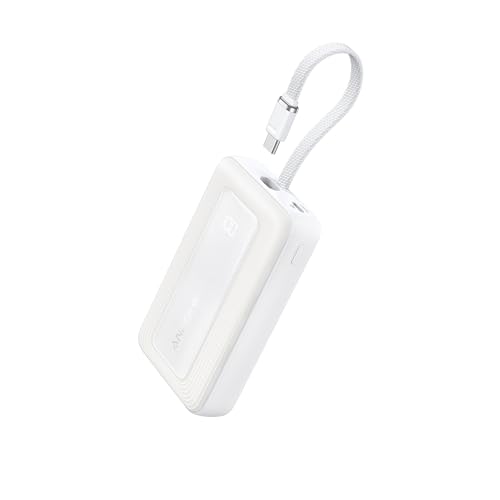 Anker Zolo Power Bank, 10,000mAh 30W High-Speed Portable Charger with Built-In USB-C Cable, Battery Pack For iPhone 17/17 Air/17 Pro/17 Pro Max/16 Series, Galaxy, and More (White, 10000mAh)
