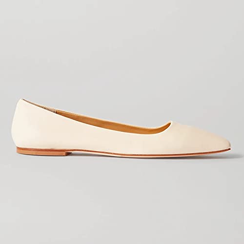 FOWT Women's Original Flower Pattern Soft Cream Leather Handmade Flats,Square Toe Flat Chunky Heel Pumps,Casual Solid Color Slip on Shoes for Driving Walking Traveling US Size 4-163