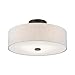 Livex Lighting 52135-92 Meridian Collection 3-Light Semi Flush Mount Ceiling Fixture with Oatmeal Color Fabric Hardback Drum Shade and Satin White Diffuser, English Bronze