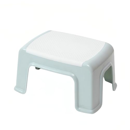 Small Plastic Step Stool - Heavy-Duty ABS Shower Stool, Anti-Slip Bath Stool |Compact Foot stools for Bathroom, Home, Kitchen, Garden - White/Blue