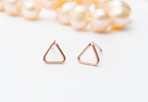 Triangle Earrings Rose Gold Filled 14K Studs Geometric Ear Jewelry Tiny Petite Everyday Simple Handmade Womens Jewels #TOP6