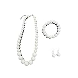 Carnavalife Collar flamenco mujer accesorio sevillana Set bisutería flamenca mujer, perlas de plástico, accesorios feria sevillanas romería, baile español, traje flamenco (Blanco, 1 Set 4PCS)