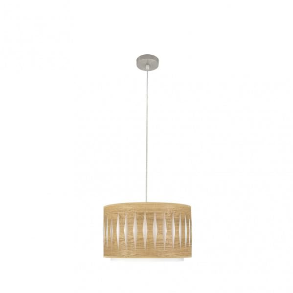 Lámpara colgante E27 de níquel y madera de 30x30 cm para techos interiores