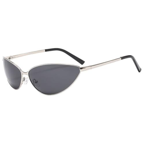 Lunettes de soleil œil de chat vintage monture ovale en métal gris argenté résistant