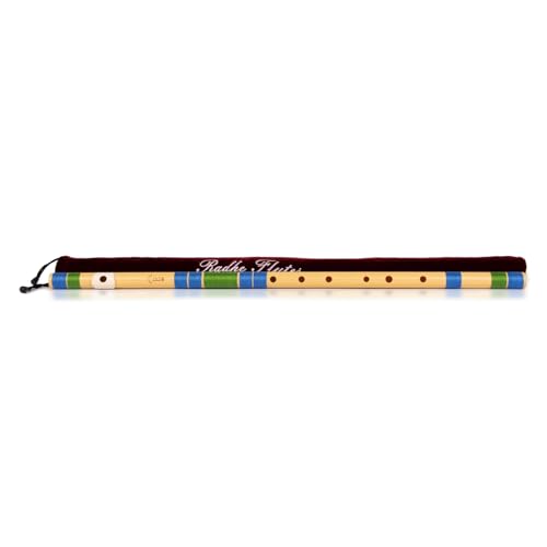 Image of Radhe Flutes | E Natural Right Handed Base Bansuri | Tuned With Tanpura A=440Hz | PVC Flute + Velvet Cover + Hindi & English Flute Lessons | PERENT (Beige Flute With Blue & Green Threads)