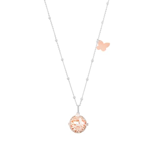 Eguzkilore Llamador de Ángeles Árbol de La Vida Cobre y Motivo Mariposa Rosa Personalizable - Llamador Acero - Bola con sonido armonioso - Regalo original para mujer embarazada y bebé