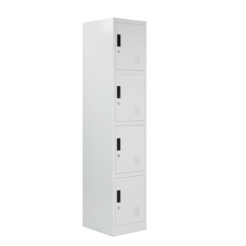 BRINDEK Taquilla Vestuario metálica 4 Puertas Blanca RAL 9016-185x38x45 cm con Cerradura - Incluye Llave | Armario metálico Estrecho para Garaje, Oficina, Gimnasio, Vestuario, Locker Individual