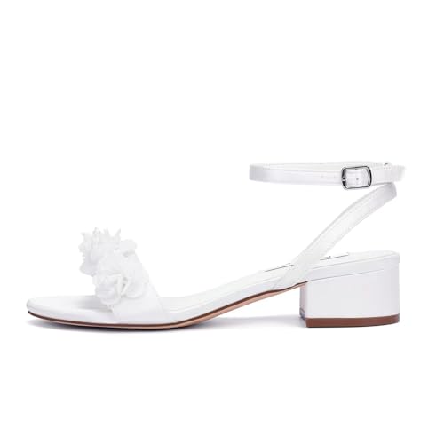 Flower Wedding Shoes for Bride Low Heel Bridal Shoes Open Toe Wedding Sandals3