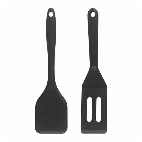 2 Stück Pfannenwender Silikon, Schwarz Klein,Schwarzer Hitzebeständiger Spatula,Antihaft-Silikon-Servierwender,Küchengeräte zum Kochen, Braten, Frittieren, Mixen und Abtropfen