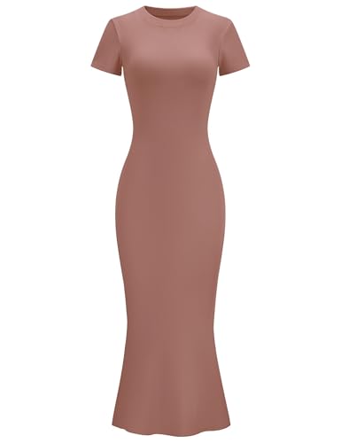 Image of LOMON Women Fishtail Hem Ribbed Maxi Dresses Summer Casual Stylish Y2k Sexy Fitted Lady Elegant Cotton Soft Lounge Dress