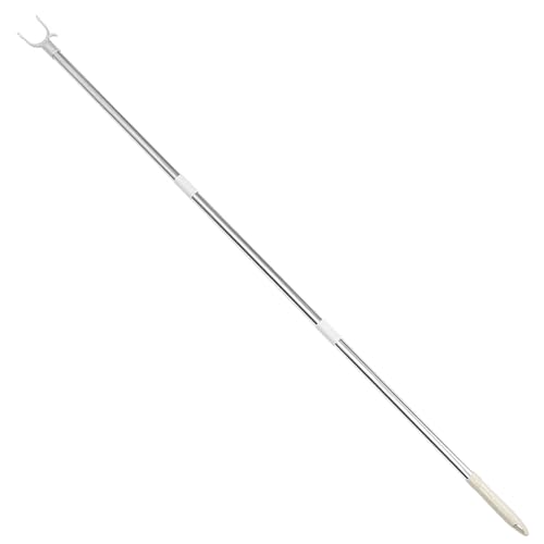 Polo del tendedero de 51 pulgadas Pole telescópico con gancho de acero inoxidable Armario de largo alcance con gancho ＆ Manija no deslizante para techo, colcha de ropa de estante Barra telescópica