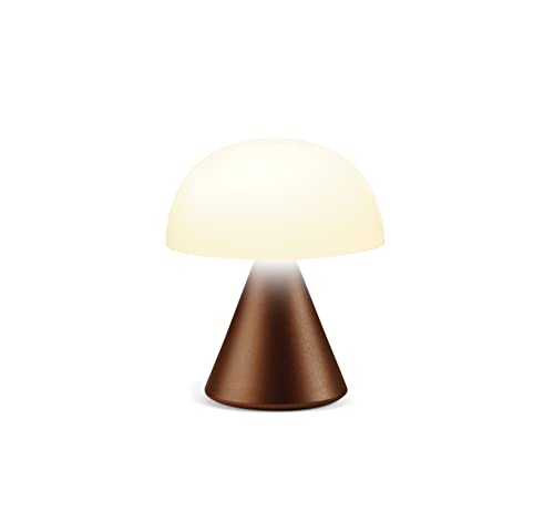 Image of Lexon Mina Small Mushroom Lamp - LED Portable Bedside Light for Bedrooms, Kids & Nursery - Rechargeable with 12h Autonomy & Memory Dimmer, Aluminum - Bronze