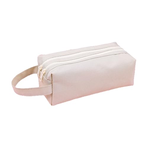 Bolsa de lápis grande com compartimento bege, durável, impermeável, bolsa de papelaria de pano Oxford para mulheres, homens, viagens, bolsa de armazenamento de alta capacidade, simples, material de