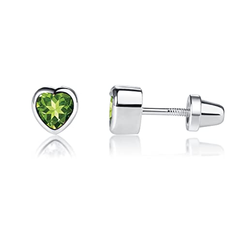 Cherished Moments Girl's .925 Sterling Silver CZ Simulated Birthstone Heart Earrings with Screw Back for Baby, Toddler and Kids (6mm)