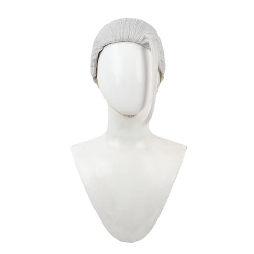 GUKAIIIZLDFGL Men's Short Silver White Bun Hair Wig Natural Looking Short Cosplay Wigs Fashion Male Role Anime Costume Wig Synthetic Hair Replacement Wigs