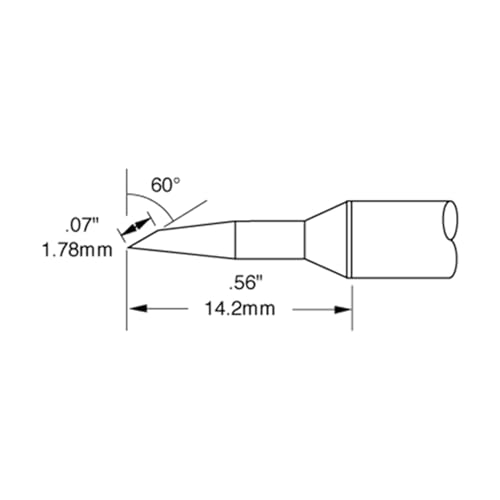 Image of Metcal SSC-747A Series SSC Hand Soldering Cartridge for Most Standard Applications, 775F Maximum Tip Temperature, Bevel 60, 1.78mm Tip Size, 14.2mm Tip Length