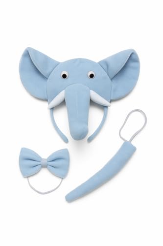 Image of Blue Elephant Headband with Bow and Tail Costume Set, Halloween Animal Ears Costume Dress Up Suit, Cosplay Party Supplies for Adult