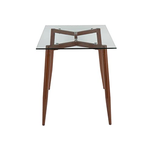 Lumisource Modern Home Decorative Furniture Clara Contemporary Table In Walnut Metal With Clear Tempered Glass Top #TOP1