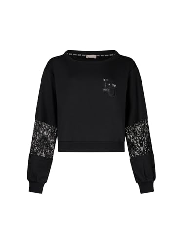 Sweatshirt Liu Jo femme noir col rond avec empiècement dentelle