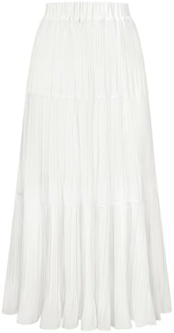 Kate Kasin Women's Chiffon Long Skirt, Pleated High Waist Maxi Sk...