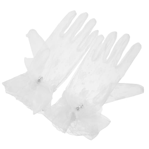 VILLCASE White Lace Gloves for Women Fingerless Pearl Bow Vintage Lolita Style Fashion Gloves for Tea Parties Evening Wear