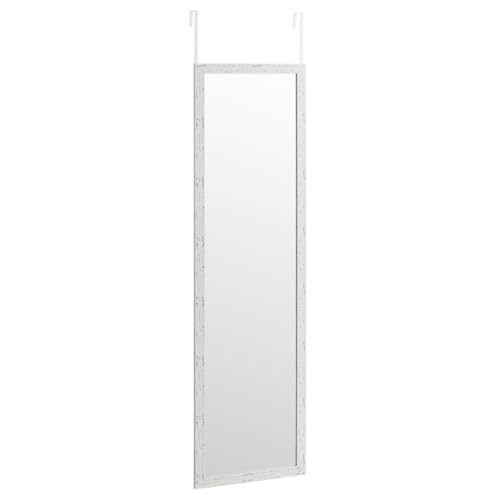 LOLAhome - Espejo Blanco decapé Largo Rectangular para Colgar en Puerta o Pared de Cuerpo Entero de 125x35 cm, Incluye 2 Ganchos fáciles de Quitar para Colgar en Puertas