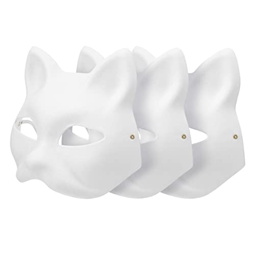 Katzenmaske, 3pcs leere Fuchsmasken Maskerade DIY Farbe, weißes Papier Persönlichkeit Halloween Cosplay unbemalte Stütze