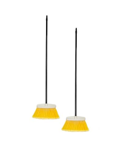 2 Stück Universal Besen BROOMI mit Stiel, gelbe Kunststoffborsten, Kehrbesen, Gartenbesen mit Metallstiel zum fegen und kehren, Lange Borsten, Straßenfeger für draußen, Doppelpack! – Bild 5