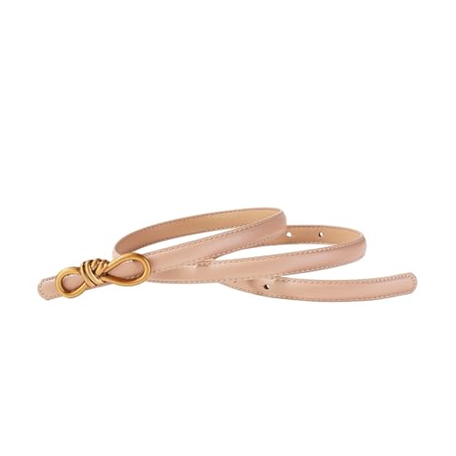 Women Leather Knotted Thin Waist Belt Geometric Butterfly Gold Buckle Adjustable Corset Belt