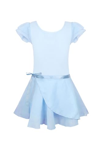 Image of EQSJIU Ballet Leotards for Girls with Removable Skirt Combo Tie Ruffle Sleeve Outfit