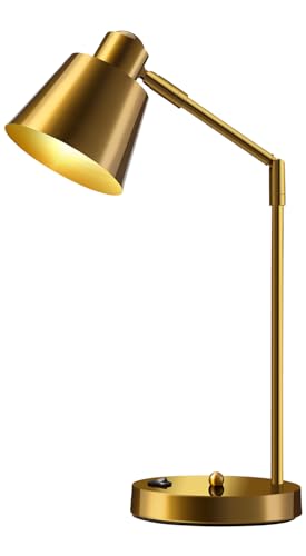 Image of Anxingtools LED Desk Lamp with Dual USB Charging Ports, 100% Metal, 270 Swivel Arms, Soft White Light (3000K), Bedside Reading Lamp, Home Office Lamp(Golden)