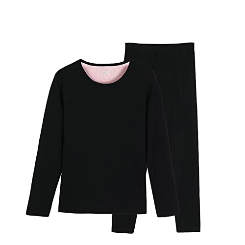 Gualiy Conjunto de ropa interior larga térmica para mujer, ropa interior térmica larga John cuello redondo, pijama térmico negro para mujer, Black, XXXXL Cover