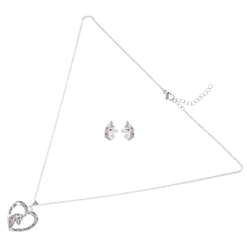 DEARMAMY 1 Juego Joyería De Unicornio Cuello Pendientes Decoración Joyas De Mujer Collar En Forma De Corazón Joyas De Niñas Collar De Niña Collar De Mujer Aretes Aleación De Zinc Silver