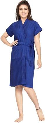 Bombshell Soft Terry Towel Cotton Plain Bathrobe for Women's (Size:-Large, Color:-Royal Blue)-image-3