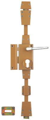 THIRARD - Boîtier de Serrure en Applique Targa à Fouillot pour Porte d'Entrée - Gauche - 3 Points - Axe 45 mm - Or - Acier - Mécanisme Intérieur - Poignée Double - Gâche Haute Résistance
