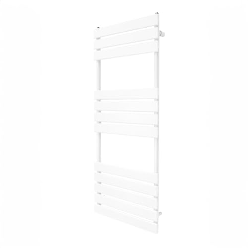 Radiatore Verticale Per Asciugamani A Pannello Piatto Di Design 1200mm X 450mm Binario Riscaldato Per Bagno Bianco Montato A Parete In Acciaio Kit Di Fissaggio E Staffe Con Spazzola Inclusi