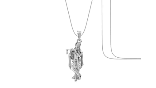 Pendentif argent 925 Krishna avec maille serpent fine et gemme éclatante